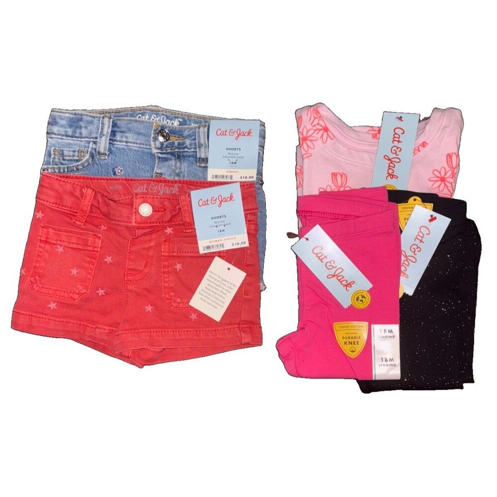 Cat & Jack Baby Girl’s 18M Summer 5pc Clothing Lot NWT Tee Shorts Leggings